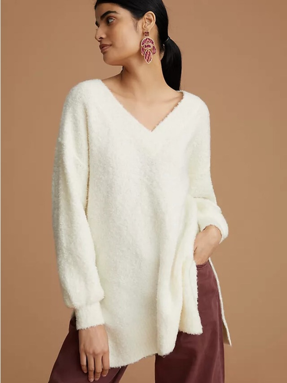 Pilcro Anthropologie Teddy V-Neck Tunic Sweater